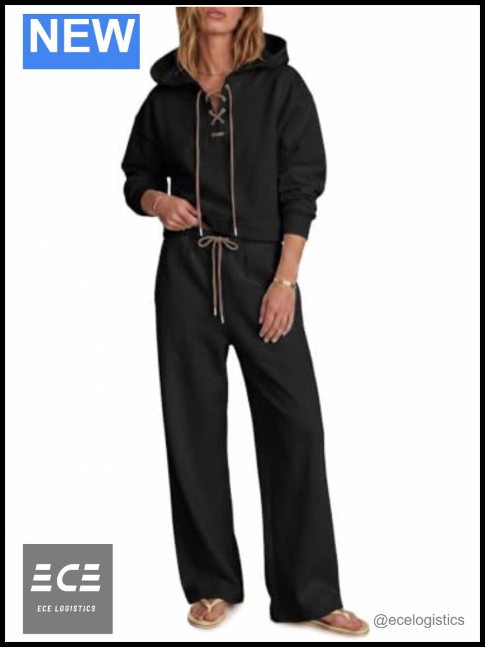 Fisoew 2 Piece Sweatsuit Set Drawstring Hoodie Wide Leg Lounge Pants